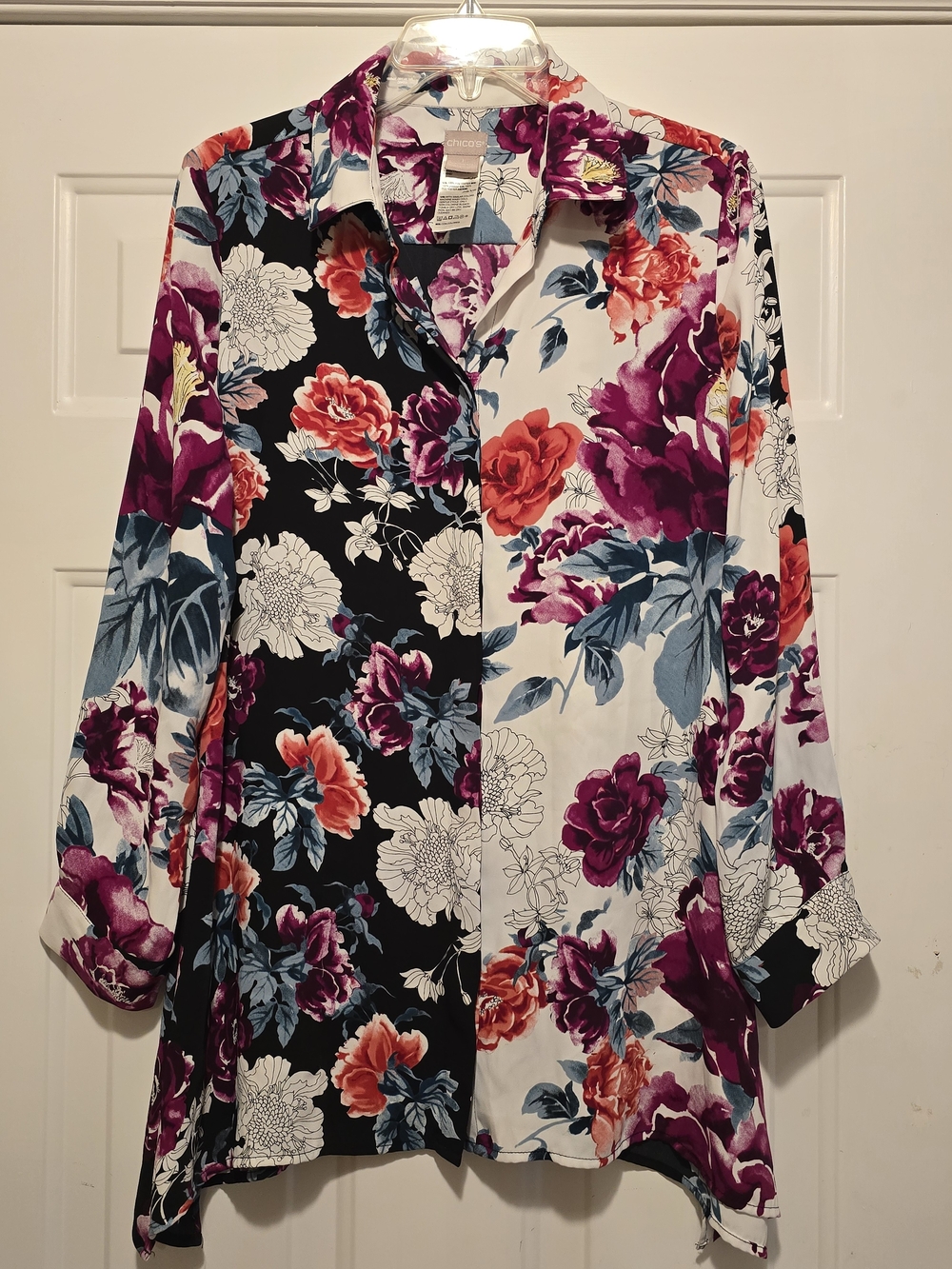 Chico’s Floral Colorblock Button Front Blouse Tunic Size 1 Medium - Picture 2 of 5